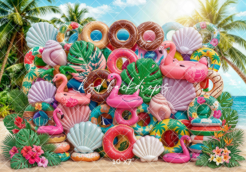Tropical Summer Floatie Wall Photography Backdrop – Colorful Beach Portrait Scene | HSD Backdrops