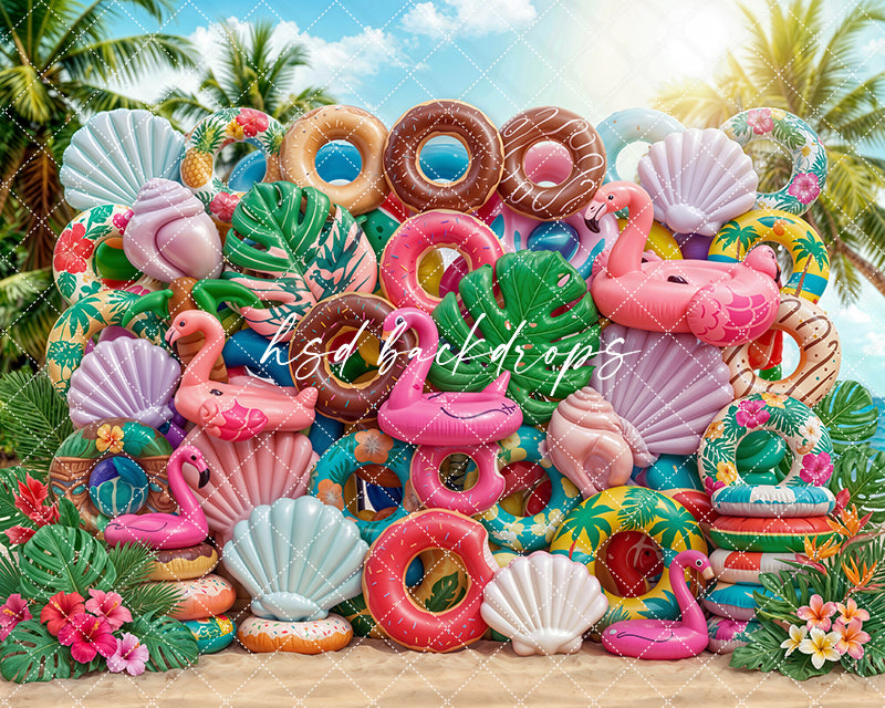 Tropical Summer Floatie Wall Photography Backdrop – Colorful Beach Portrait Scene | HSD Backdrops