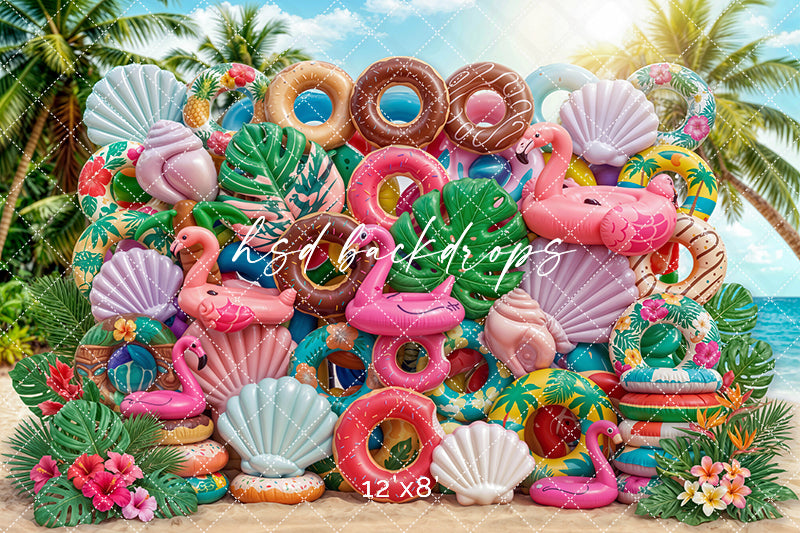 Tropical Summer Floatie Wall Photography Backdrop – Colorful Beach Portrait Scene | HSD Backdrops