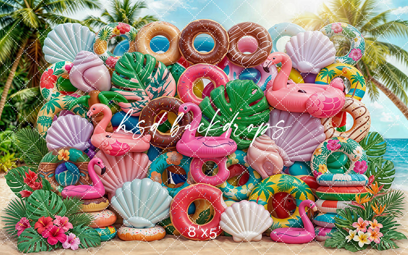 Tropical Summer Floatie Wall Photography Backdrop – Colorful Beach Portrait Scene | HSD Backdrops