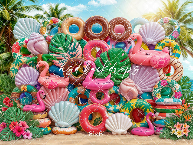 Tropical Summer Floatie Wall Photography Backdrop – Colorful Beach Portrait Scene | HSD Backdrops