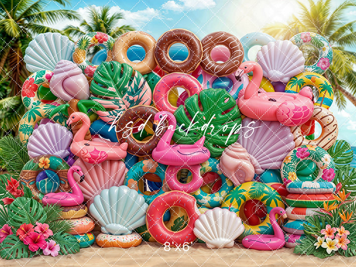 Tropical Summer Floatie Wall Photography Backdrop – Colorful Beach Portrait Scene | HSD Backdrops