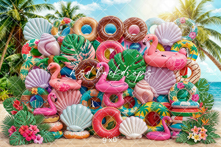 Tropical Summer Floatie Wall Photography Backdrop – Colorful Beach Portrait Scene | HSD Backdrops
