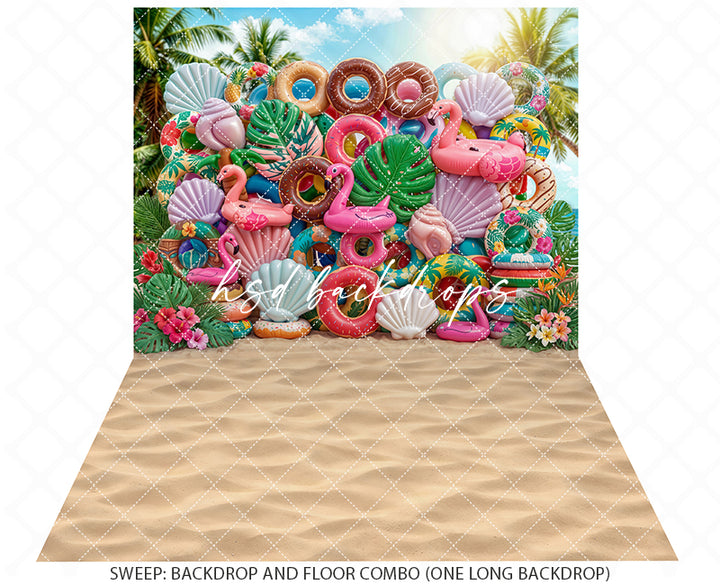 Tropical Summer Floatie Wall Photography Backdrop – Colorful Beach Portrait Scene | HSD Backdrops