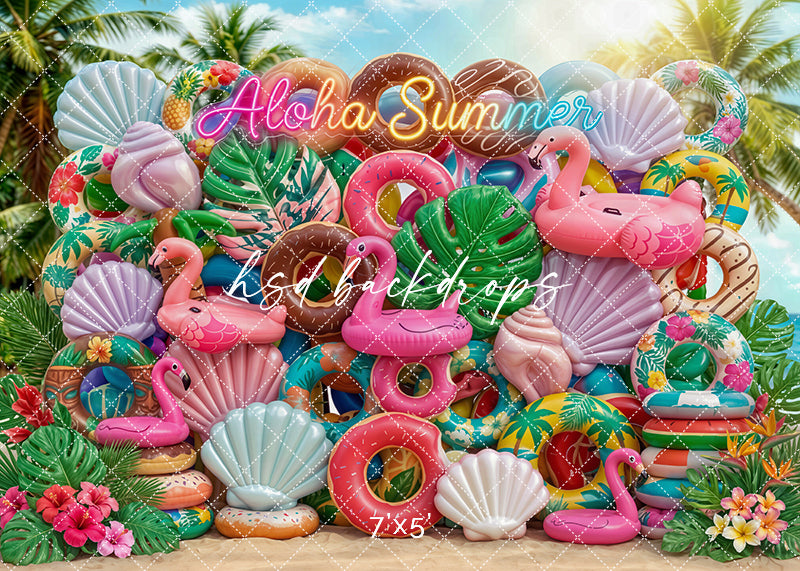 Aloha Summer Floatie Wall Photography Backdrop – Colorful Beach Portrait Scene | HSD Backdrops