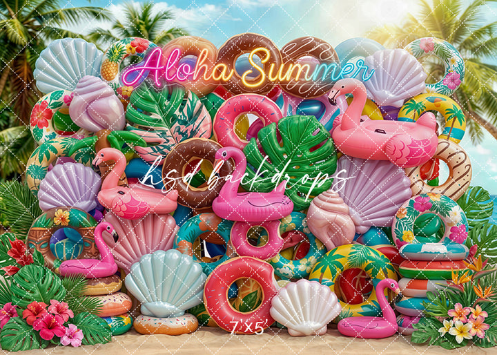 Aloha Summer Floatie Wall Photography Backdrop – Colorful Beach Portrait Scene | HSD Backdrops