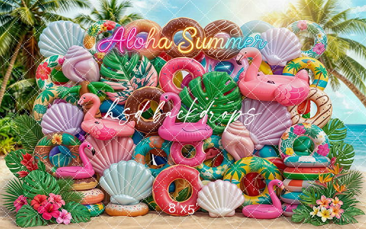 Aloha Summer Floatie Wall Photography Backdrop – Colorful Beach Portrait Scene | HSD Backdrops