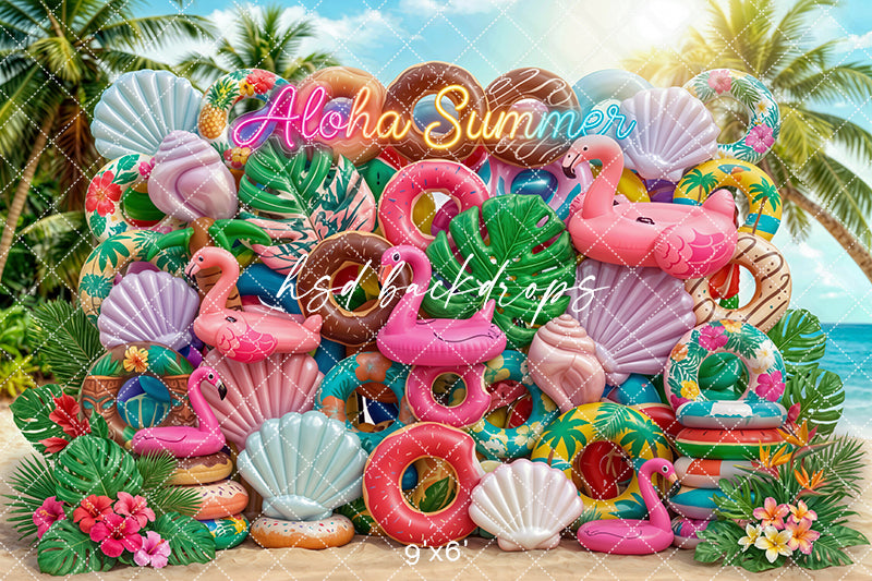 Aloha Summer Floatie Wall Photography Backdrop – Colorful Beach Portrait Scene | HSD Backdrops