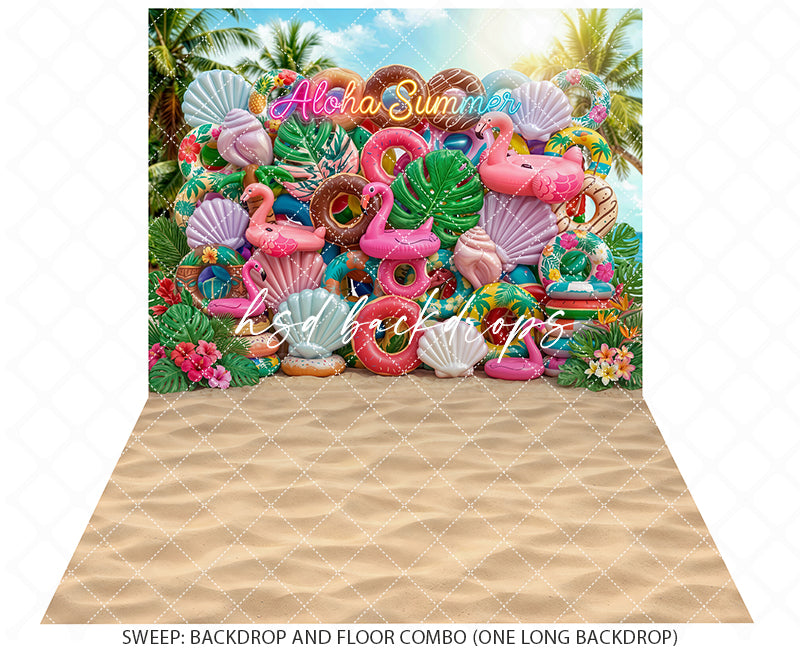 Aloha Summer Floatie Wall Photography Backdrop – Colorful Beach Portrait Scene | HSD Backdrops