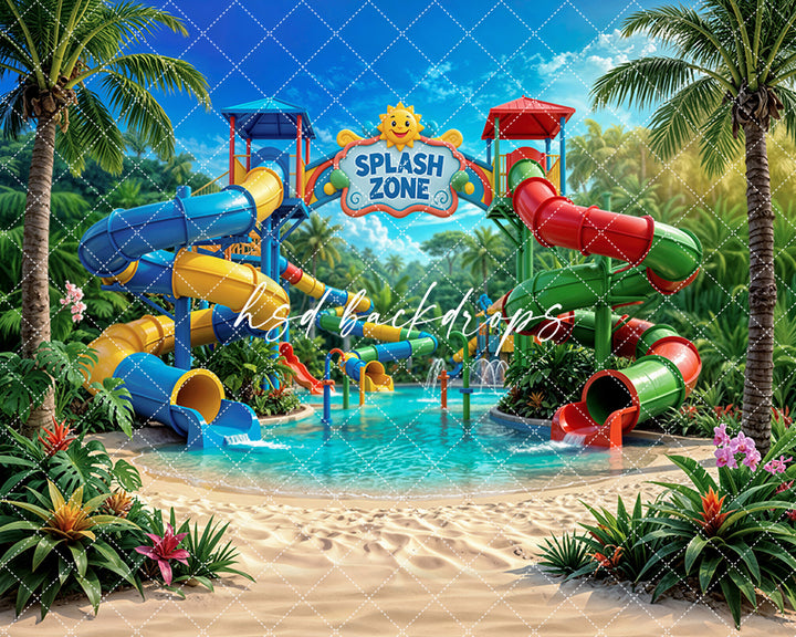 Tropical Splash Zone Photography Backdrop – Water Park Summer Portrait Scene | HSD Backdrops