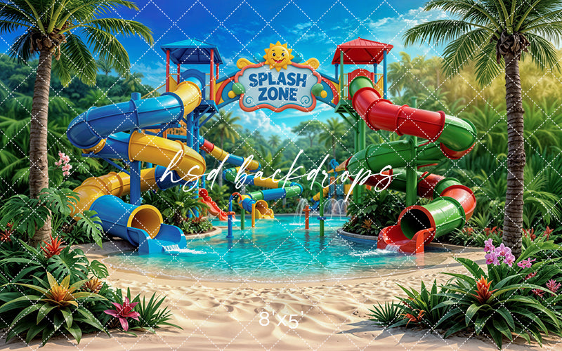 Tropical Splash Zone Photography Backdrop – Water Park Summer Portrait Scene | HSD Backdrops