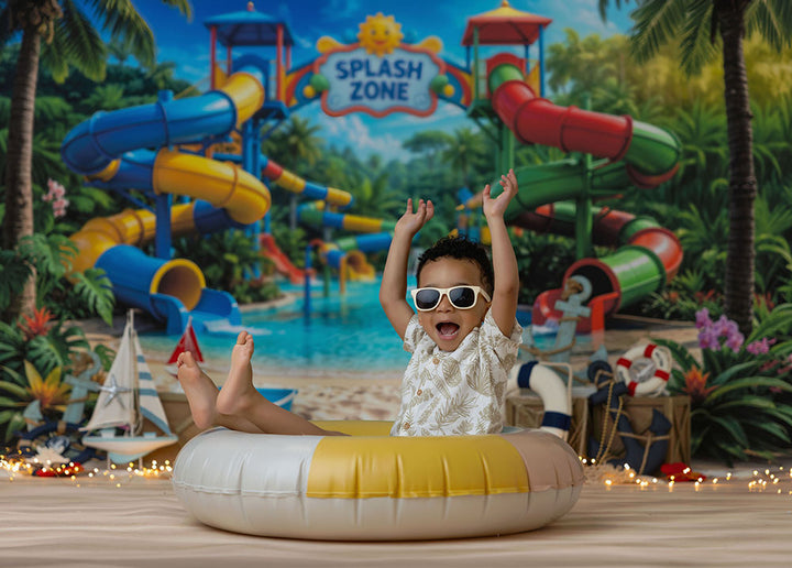 Tropical Splash Zone Photography Backdrop – Water Park Summer Portrait Scene | HSD Backdrops