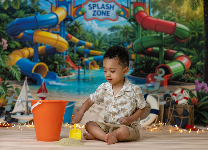 Tropical Splash Zone Photography Backdrop – Water Park Summer Portrait Scene | HSD Backdrops
