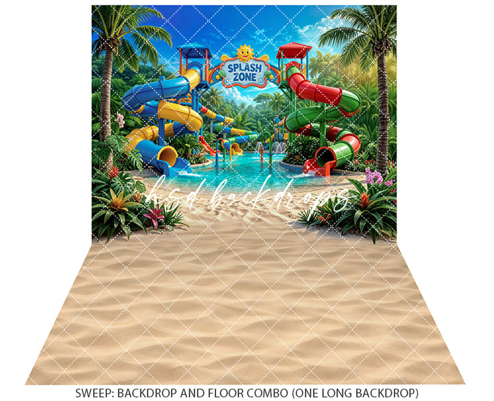 Tropical Splash Zone Photography Backdrop – Water Park Summer Portrait Scene | HSD Backdrops