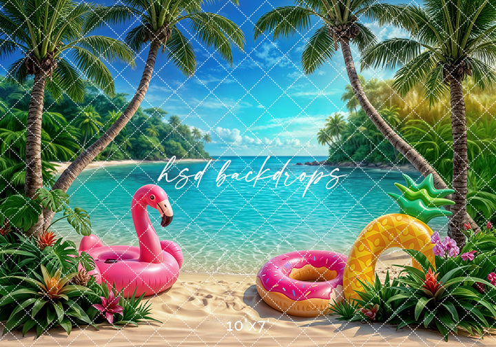 Tropical Beach Floatie Photography Backdrop – Summer Coastal Portrait Scene | HSD Backdrops