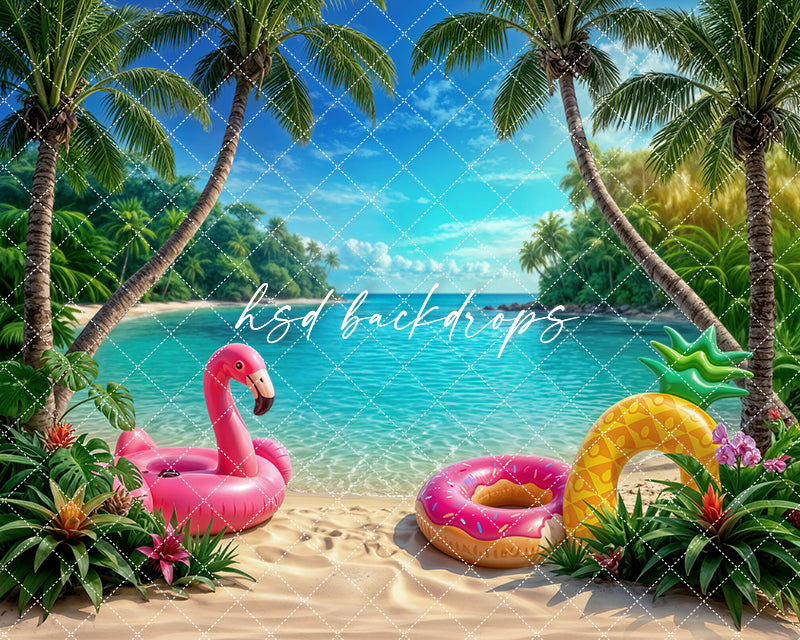 Tropical Beach Floatie Photography Backdrop – Summer Coastal Portrait Scene | HSD Backdrops