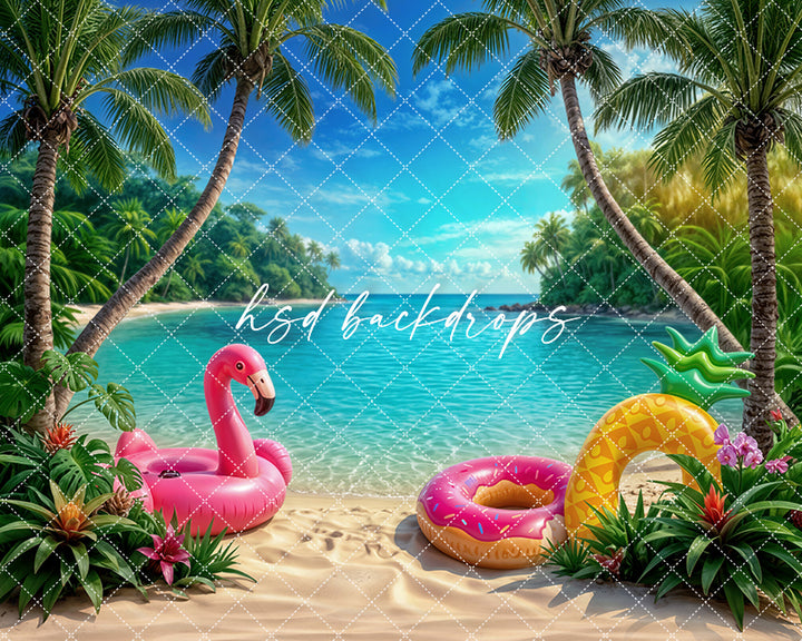 Tropical Beach Floatie Photography Backdrop – Summer Coastal Portrait Scene | HSD Backdrops
