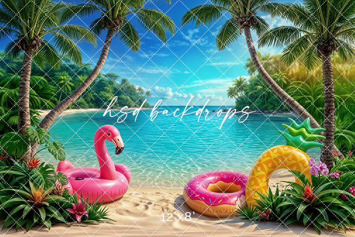Tropical Beach Floatie Photography Backdrop – Summer Coastal Portrait Scene | HSD Backdrops