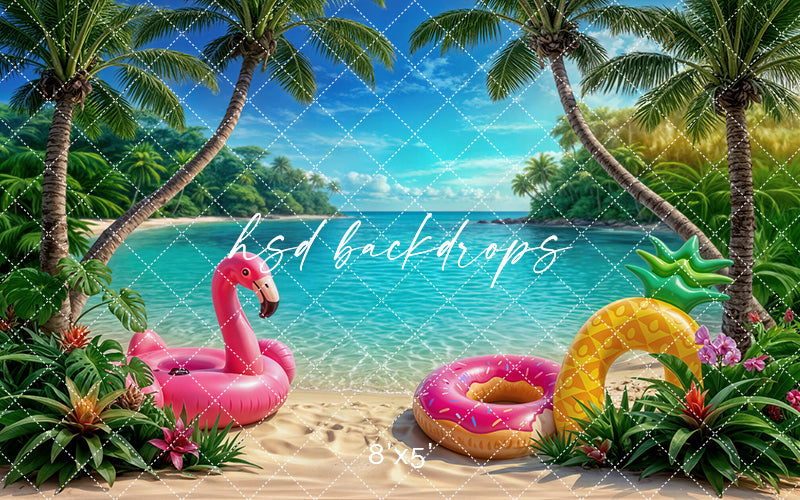 Tropical Beach Floatie Photography Backdrop – Summer Coastal Portrait Scene | HSD Backdrops
