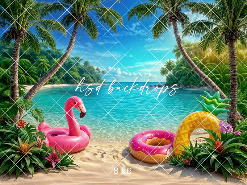 Tropical Beach Floatie Photography Backdrop – Summer Coastal Portrait Scene | HSD Backdrops