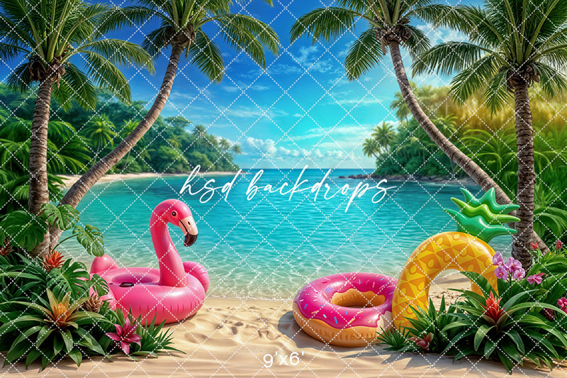 Tropical Beach Floatie Photography Backdrop – Summer Coastal Portrait Scene | HSD Backdrops