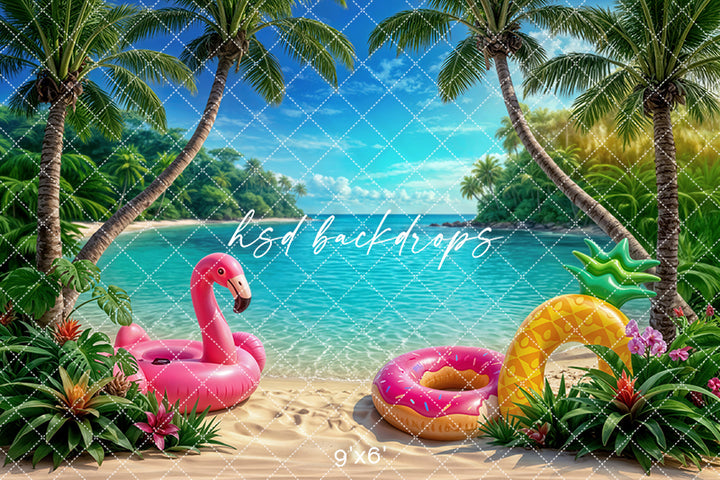 Tropical Beach Floatie Photography Backdrop – Summer Coastal Portrait Scene | HSD Backdrops
