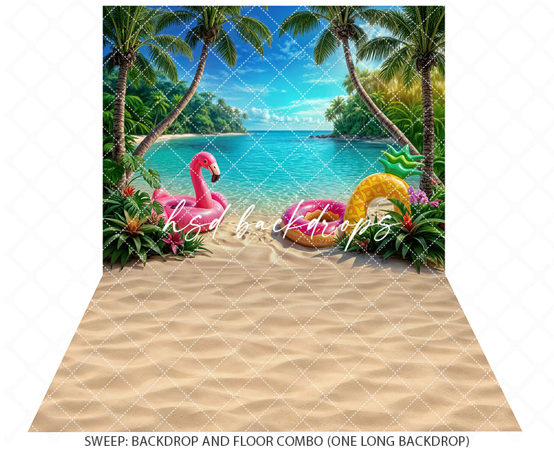 Tropical Beach Floatie Photography Backdrop – Summer Coastal Portrait Scene | HSD Backdrops