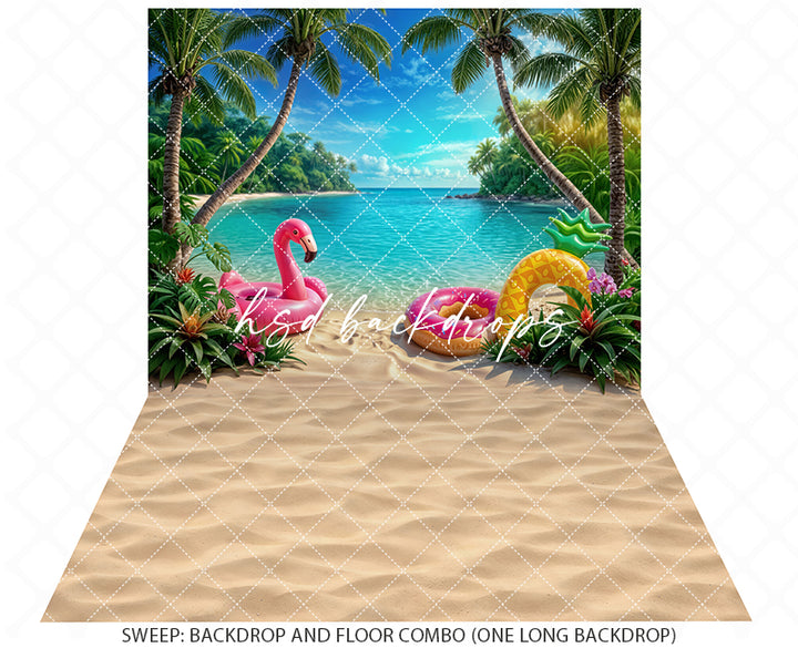 Tropical Beach Floatie Photography Backdrop – Summer Coastal Portrait Scene | HSD Backdrops