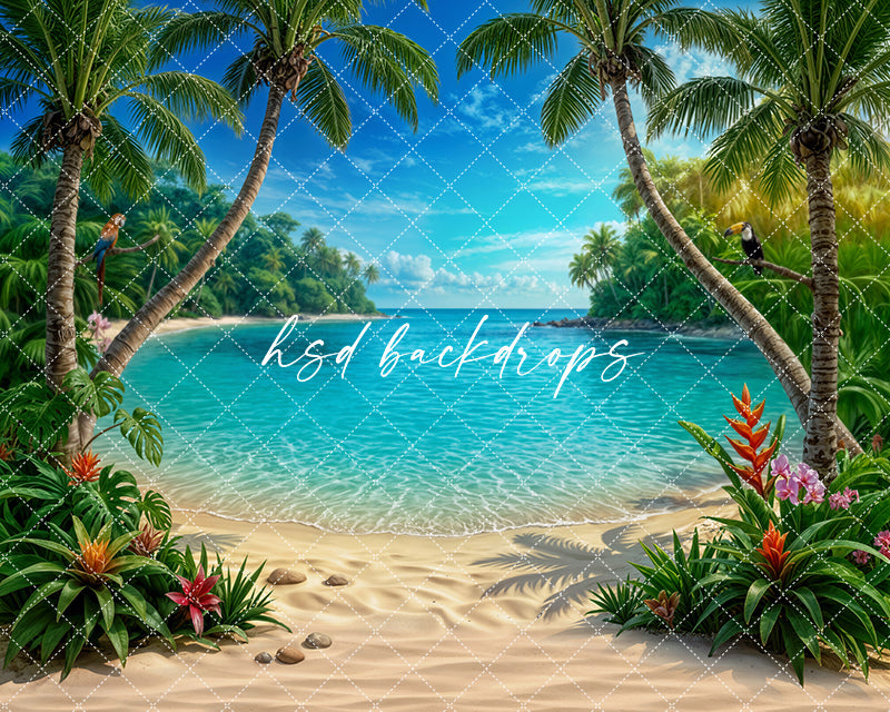 Tropical Lagoon Beach Photography Backdrop – Summer Coastal Portrait Scene | HSD Backdrops