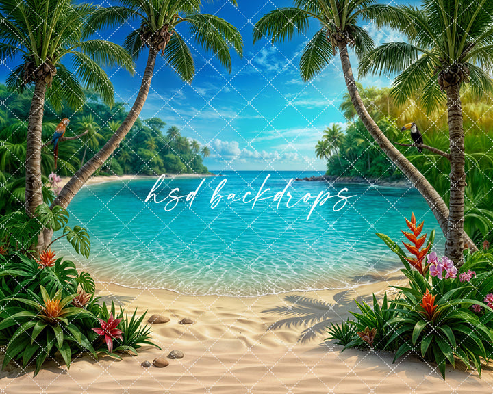 Tropical Lagoon Beach Photography Backdrop – Summer Coastal Portrait Scene | HSD Backdrops