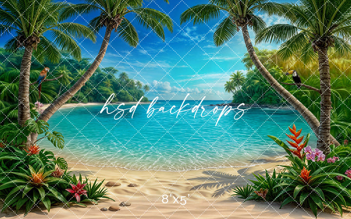 Tropical Lagoon Beach Photography Backdrop – Summer Coastal Portrait Scene | HSD Backdrops