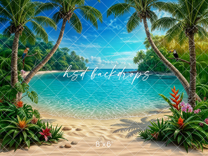 Tropical Lagoon Beach Photography Backdrop – Summer Coastal Portrait Scene | HSD Backdrops