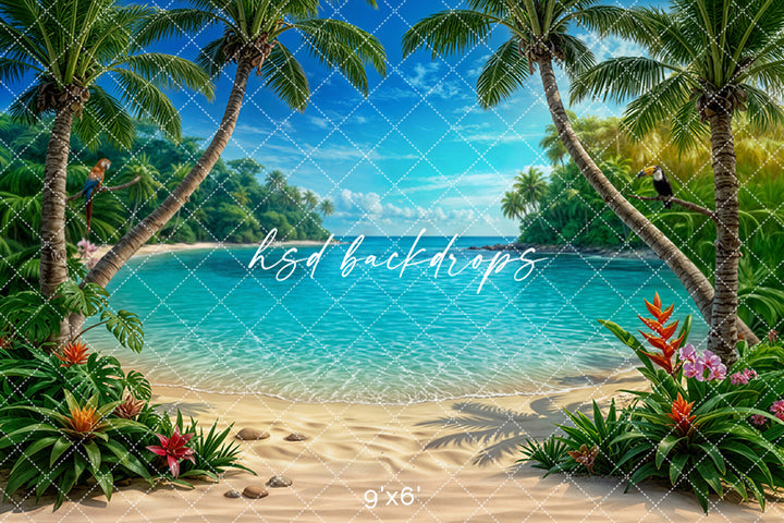 Tropical Lagoon Beach Photography Backdrop – Summer Coastal Portrait Scene | HSD Backdrops
