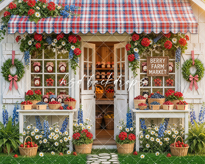 Berry Farm Market Photography Backdrop – Rustic Summer Portrait Scene | HSD Backdrops
