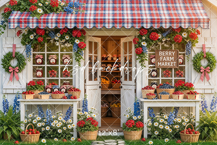 Berry Farm Market Photography Backdrop – Rustic Summer Portrait Scene | HSD Backdrops