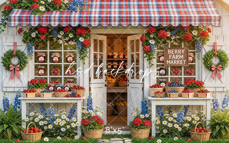 Berry Farm Market Photography Backdrop – Rustic Summer Portrait Scene | HSD Backdrops