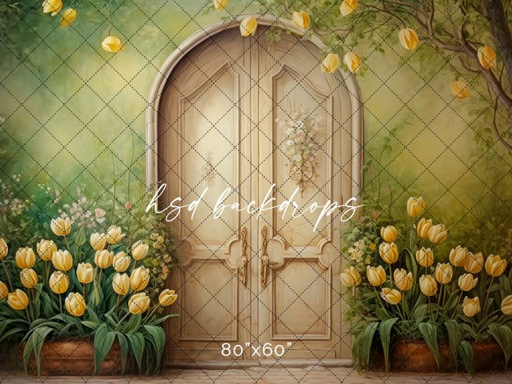 Easter Photo Backdrop | Antique Spring Door with Tulips