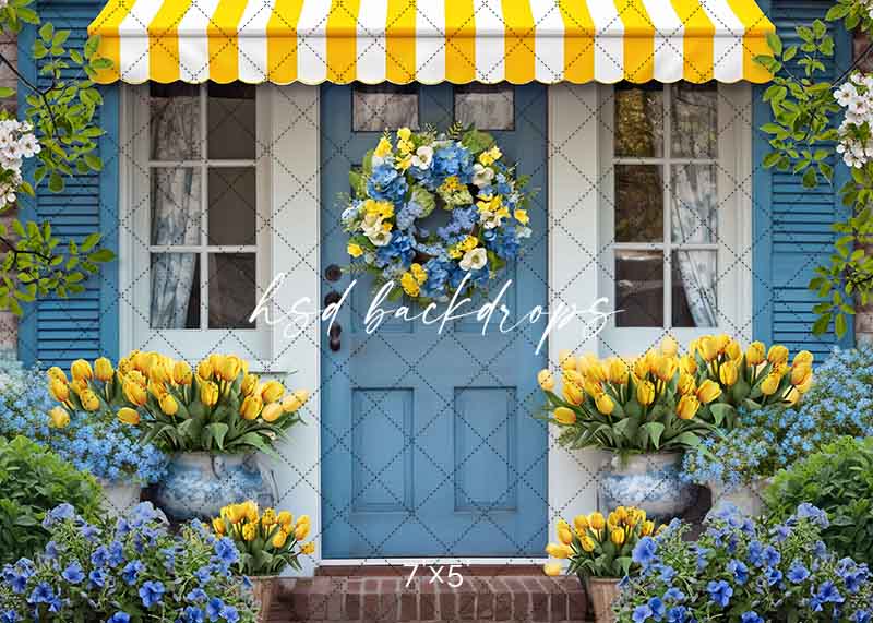Spring Backdrops for Pictures | Blue & Yellow Spring Cottage 