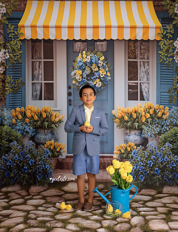 Blue & Yellow Spring Cottage (sweep options) - HSD Photography Backdrops 