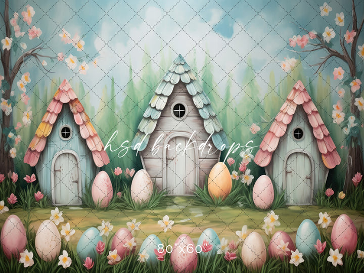 Easter Theme Backdrop for Photography | Easter Cottages