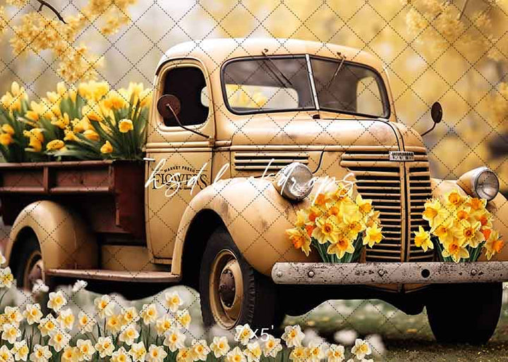 Spring or Easter Themed Photo Backdrop | Vintage Truck 