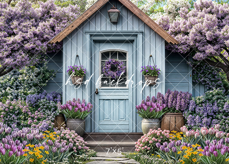 Little Blue Spring Cottage photography backdrop – HSD Photography Backdrops