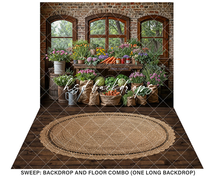 Brick Window Flower Market – Rustic Spring Backdrop