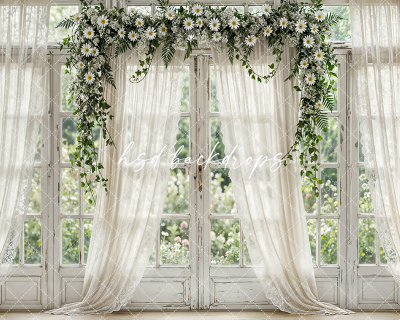 Daisy Garden Manor Window – Elegant Spring Backdrop
