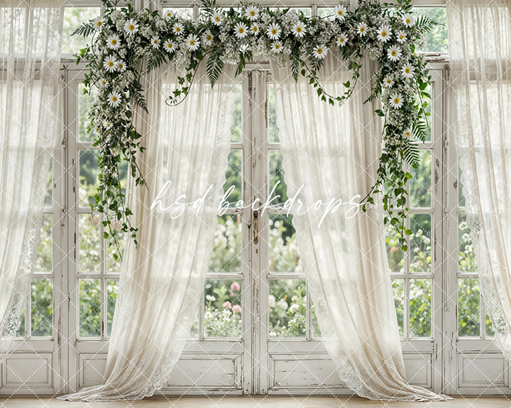 Daisy Garden Manor Window – Elegant Spring Backdrop