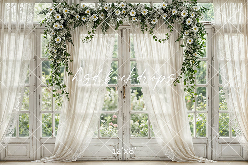Daisy Garden Manor Window – Elegant Spring Backdrop