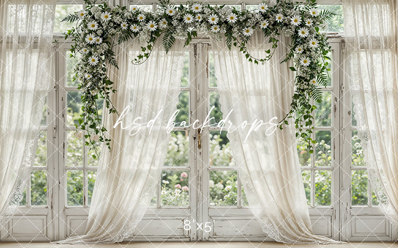 Daisy Garden Manor Window – Elegant Spring Backdrop