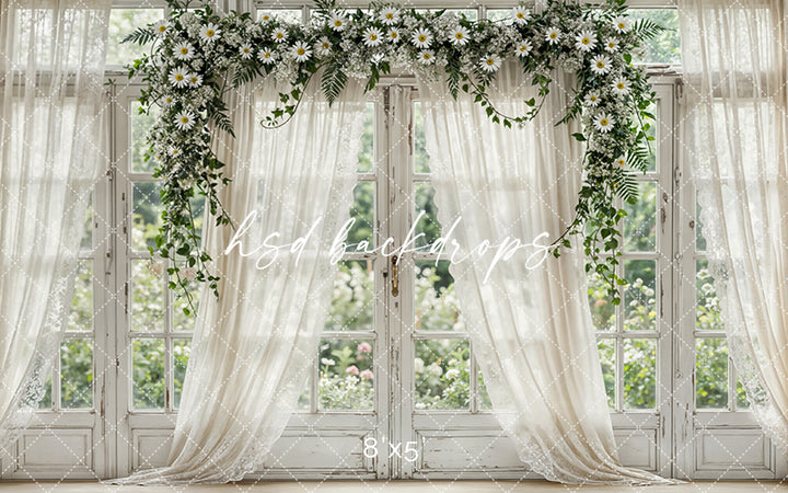 Daisy Garden Manor Window – Elegant Spring Backdrop
