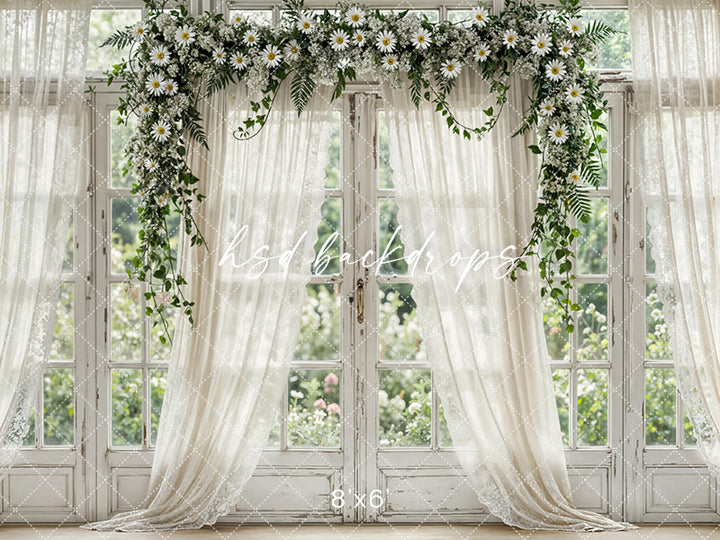 Daisy Garden Manor Window – Elegant Spring Backdrop