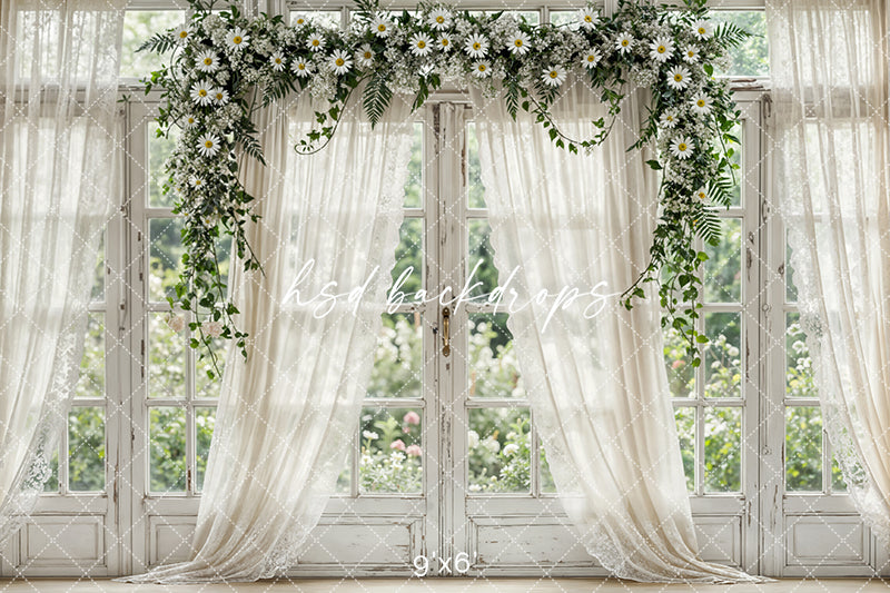 Daisy Garden Manor Window – Elegant Spring Backdrop